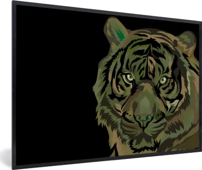 Produktbild von MuchoWow® MuchoWow® Gerahmtes Poster Tiger - Schwarz - Grau 90x60 cm - Poster mit zchwarzem Bilderrahmen - Fotorahmen - Foto-Plakat