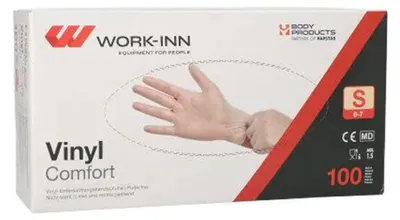 Produktbild von 100 "WORK-INN/PS" Handschuhe, Vinyl puderfrei "Comfort" transparent Größe: S