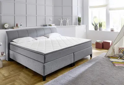 Produktbild von Boxspringbett >Marji< Familienbett in grau, Webstoff - 256x108x218cm (BxHxT)