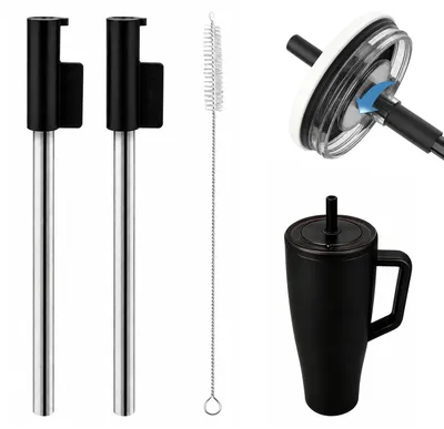 2 Ersatz-Trinkhalme aus Edelstahl, schwarz, für 40oz Becher