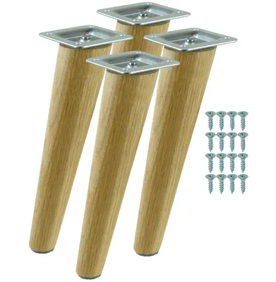 Produktbild von Möbelbeine aus lackierter Eiche, schräge Form, 45 cm, Montagefertiges Set, 4 Stück mit Schrauben