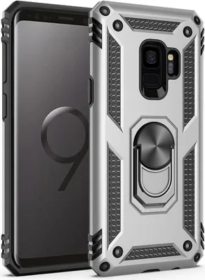 Produktbild von LaimTop Galaxy S9 Hülle, Hybrid Robuste Rüstung Drehbarer Ring Halter Ständer Dual Layer Hard PC + TPU Stoßfest Schutzhülle für Samsung Galaxy S9 Silber