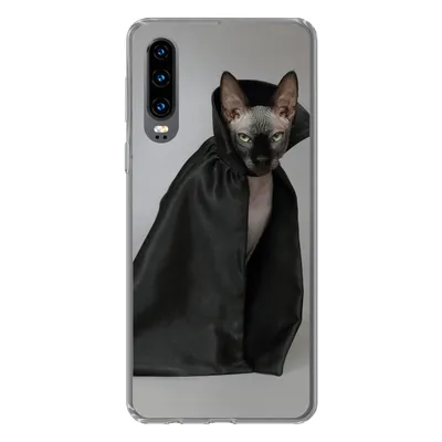 Produktbild von MuchoWow® Handyhülle Schutzhülle Hülle für Huawei P30 Katze - Umhang - Schwarz Silikon Softcase Handy Hülle - Kartenbesitzer