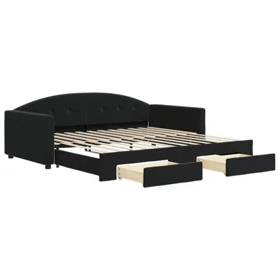 Image de vidaXL Lit de jour extensible avec tiroirs noir 100x200 cm velours