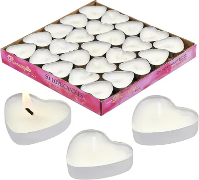 Produktbild von Weiße, herzförmige Teelichter, weiße Teelichter, romantische Dekorationen für Heiratsanträge und Valentinstag, Packung mit 50 Stück