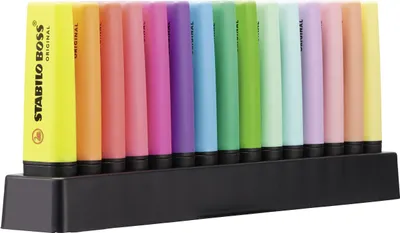 Produktbild von Textmarker - STABILO BOSS ORIGINAL - 15er Tischset - 9 Leuchtfarben, 6 Pastellfarben