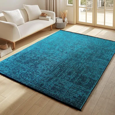 Produktbild von Ayyildiz Chenille-Kelims Blau 200x290 cm Waschbarer blauer Baumwoll--Teppich im Bohème-Stil, Vintage-, kurzer Flor, weich, rutschfest, marmoriert