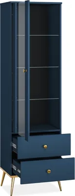 Produktbild von KONSIMO Vitrinenschrank "ARICIA", Marineblau, Holz, ELEGANT, 55x190x40cm