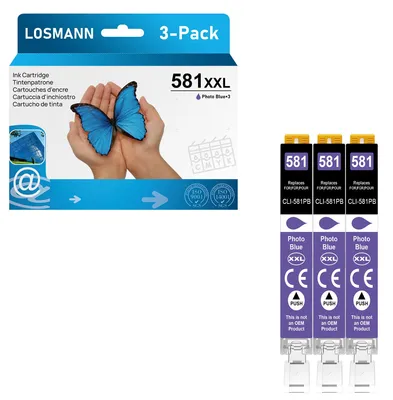 Produktbild von LOSMANN 3X Fotoblau Druckerpatronen Kompatibel für Canon CLI-581 XXL PB für Pixma TS6350 TS6150 TS8150 TS8250 TS6250 TS705 TS705a TS8151 TS6151 TS8152 TS8300 TS9150 TS9155 TS9550 TR7550 TR8550
