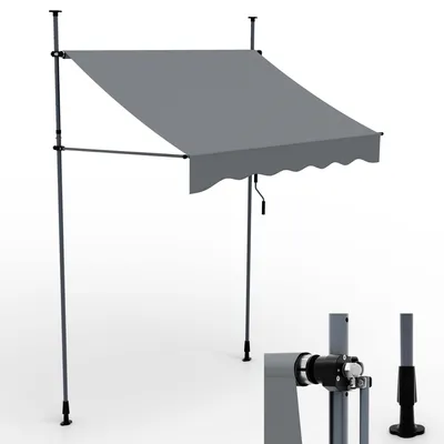Produktbild von ONBEST Balkonmarkise | ohne Bohren | 200 x 120 cm | mit Kurbel | Wetterfest | UV-Beständig | UV50+ | Höhenverstellbar | Hellgrau