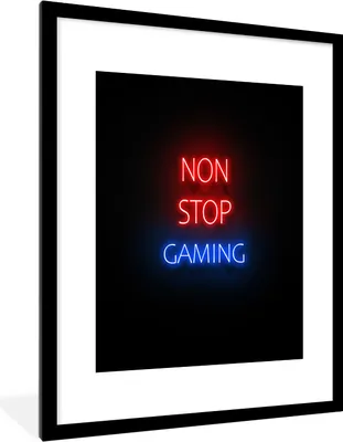 Produktbild von MuchoWow® Gerahmtes Poster Text - Spiele - Nonstop-Spiele - Neon - Schwarz 60x80 cm - Poster mit Schwarzem Bilderrahmen Wandposter Rahmen Foto Bilder - Wohnzimmer - Dekorationen - Prämie