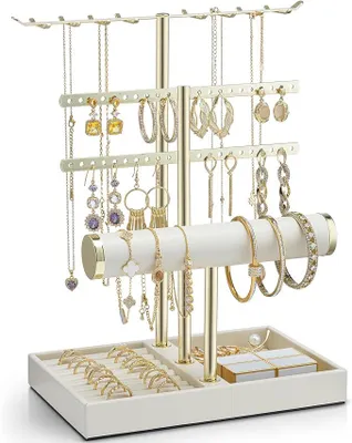 Productafbeelding van PolkaHome® sieradensstandaard met 4 niveaus, Polyurethanleer, organizer voor kettingen