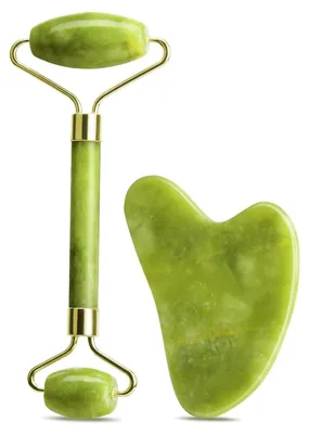 Immagine prodotto di TRANKIELO® - Set di Gua Sha in giada e roller per il viso - Massaggio viso in giada di alta qualità - Anti-età - Per la cura della pelle