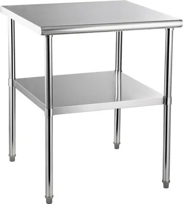 Immagine prodotto di SucceBuy tavolo di preparazione in acciaio inox, 76,2 x 76,2 x 91,4 cm, portata 361,6 kg, robusta postazione di lavoro in metallo con ripiano inferiore regolabile e piedini, cucina commerciale, garage, ristorante, cortile