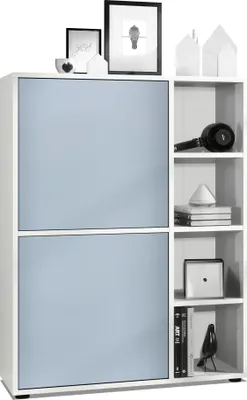 Produktbild von Vladon Highboard Schrank Anrichte Cuba mit 8 Fächern,  Germany, Korpus in Weiß matt / Fronten in Denim matt