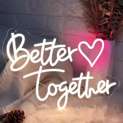 Image de Lumière LED NEON, luminaire mural décoratif, Better Together, blanc rose, env. 40 x 30 x 2 cm
