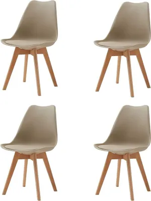 Imagen del producto de Silecomplaza, juego de 4 sillas escandinavas para comedor, con asiento acolchado y patas de haya, ideales para comedor, salón, dormitorio o cocina (acolchado color caqui)