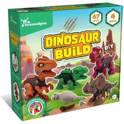 Zdjęcie produktu dla Science4you Zabawka "Dinozaury" 4 w 1 - Zestaw do budowy dinozaurów, zestaw do skręcania, 4 dinozaury, 67 elementów, zabawka edukacyjna dla dzieci, chłopców w wieku 3, 4, 5+ lat