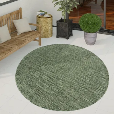Image de Tapis d'extérieur à tissage plat aspect sisal avec bordure Résistant aux UV Robuste Dimensions : 120 cm, rond