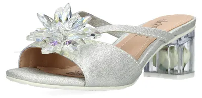 Produktbild von Misstyl by Laura Vita Damen Pantolette funkelnde Blüte Rosen-Absatz MDIEGO 02, Größe:38 EU, Farbe:Silber