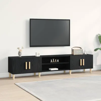 Zdjęcie produktu dla Maison Exclusive – szafka pod telewizor w kolorze czarnego dębu 180 x 31,5 x 40 cm