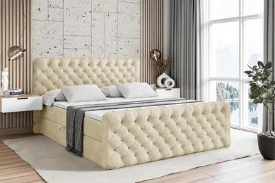 Produktbild von ALTDECOR Boxspringbett mit Fußteil, H3 Matratze und Topper - 160x200 cm - BOXI8-Z - Beige Samt - Polsterbett mit Bettkasten und Lattenrost, Bett mit Stauraum