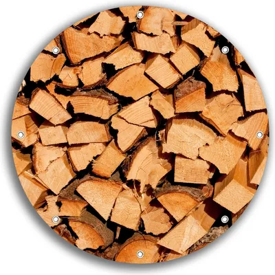 Produktbild von Wallario rundes Outdoor-Poster für Garten oder Balkon, Motiv Holzstapel gehackt - Holzscheite für den Kamin, 30 cm Durchmesser
