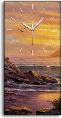 Produktbild von Wandbild Leinwand Bilder mit Uhr 30x60 Küste Bäume Meer Wellen Sonnenuntergang - weiße Hände