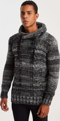 Produktbild von Leif Nelson Kapuze Herren Strickpullover Grobstrick Kapuze LN-20227, Schwarz / XXXXL