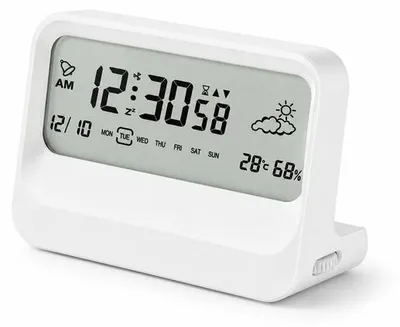 Imagen del producto de VHV - Despertador digital con pantalla LCD - 3 alarmas, temporizador visual de 60 minutos, temperatura y humedad - Blanco