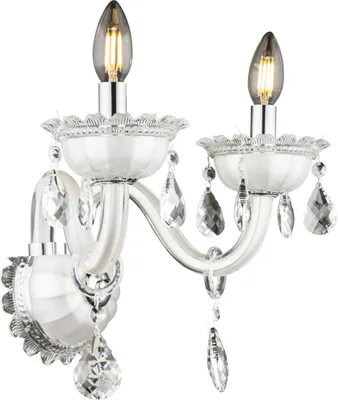 Produktbild von Globo Lighting Wandleuchte Metall weiß, Glas, K5 Kristalle klar, BxH: 580x360mm, AL: 280mm, exkl. 2x E14 40W 230V