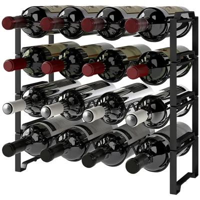 Produktbild von HOMCOM 4-stufiges Weinregal, freistehendes Regal für 16 Weinflaschen, Schwarz