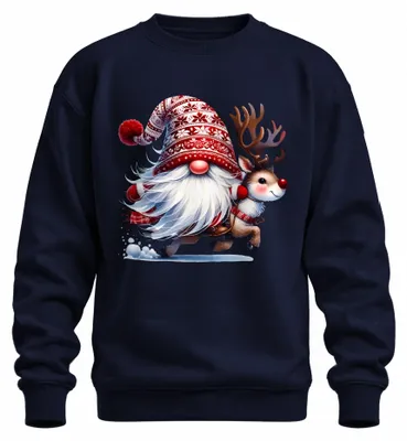 Productafbeelding van Kerstman met rendier, grappige kerstcartoon, uni sweatshirt, marineblauw, maat L