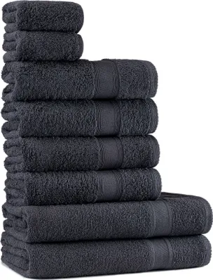 Produktbild von Tuiste Handtücher Set |%100 Baumwolle, 8 Teilig | 2X Badetücher Set, 4X Handtücher, 2X Gästetücher | Weich und Saugstark | Farbe : Anthrazit Grau