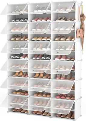 Obrázok produktu pre Regál na topánky s 12 úrovňami Priehľadné dvierka Biely 183 cm