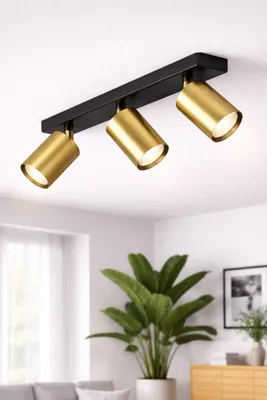 Image de Spot LED de plafond à 3 lampes GU10, orientable à 350° – spot de plafond moderne doré Braytron