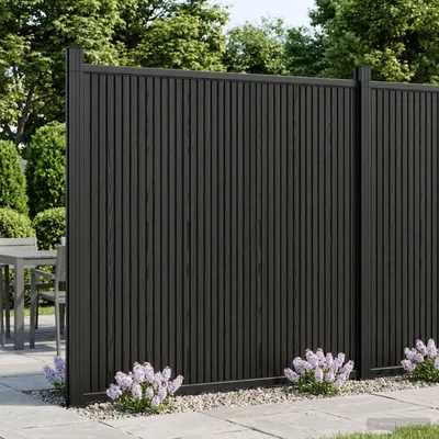 Immagine prodotto di Maison Exclusive - Pannelli per recinzione, confezione da 3 pezzi, dimensioni 530 x 186,5 cm, materiale: composito legno-plastica (WPC) e alluminio, colore nero