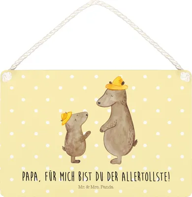 Produktbild von Mr. & Mrs. Panda holzbild Bären mit Hut DIN A5 - Gelb Pastell - Geschenk, Deko Wandbild, Schild, Papa, Muttertag, Vatertag, Holzschild, wandtafel, kleine aufmerksamkeit