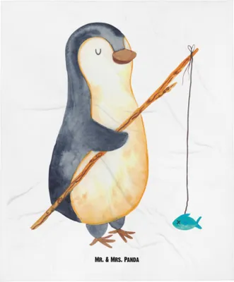 Produktbild von Mr. & Mrs. Panda Babydecke Pinguin Angler - Weiß - Geschenk, Kinderdecke, Angelurlaub, Plaid, Erstlingsdecke, Motivation, Schlummerdecke, Fischer, Fleecedecke, Urlaub