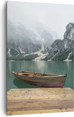 Produktbild von Bild auf Leinwand - Leinwandbild - Einteilig - Berge See Boot - 80x120cm - Wand Bild - Wanddeko - Wandbilder - Leinwanddruck - Kunstdruck - Wanddekoration - Leinwand bilder - Wandbild - PA80x120-3978