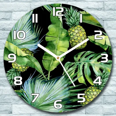 Produktbild von Wanduhr aus Glas Rund fi 30 Ananas und Blätter Quarz Deko Wohnzimmer Büro