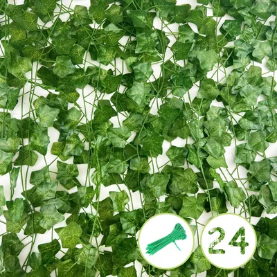 Imagen del producto de Guirnalda artificial de hojas, 2,2 metros de largo, 24 unidades, color verde, para decoración