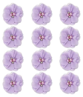 Image de Tulle fleuri, orné de perles en strass, idéal pour la couture et la décoration de vêtements et d'accessoires. Largeur : 2 pouces. Quantité : 12 pièces. Couleur : violet