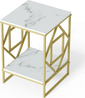 Produktbild von WISFOR Beistelltisch mit 2 Ablagen, Couchtisch Beistelltisch Blumentisch Marmor Optik, stabil einfacher Aufbau Vintage