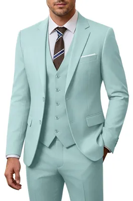 Produktbild von ZKHOECR Herren-Anzug-Set, 3-teilig, schmale Passform, Blazer mit Zwei Knöpfen, e