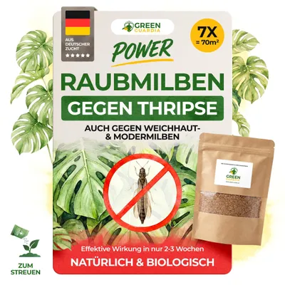 Produktbild von Power Raubmilben gegen Thripse – Streuware mit 7x Tüten für 70m² - Biologisches Mittel zur effektiven Thripse Bekämpfung – Umweltfreundlich
