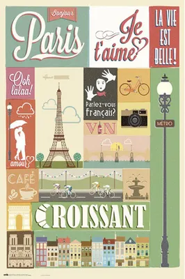 Produktbild von Paris - Collage - Poster Druck Plakat - Größe 61x91,5 cm