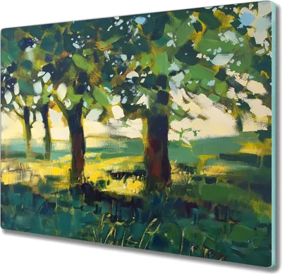 Produktbild von Coloray Hackbrett Herdabdeckplatte 60x52 cm Küchenbrett Kochplattenabdeckung Schneidebrett - Gras Bäume