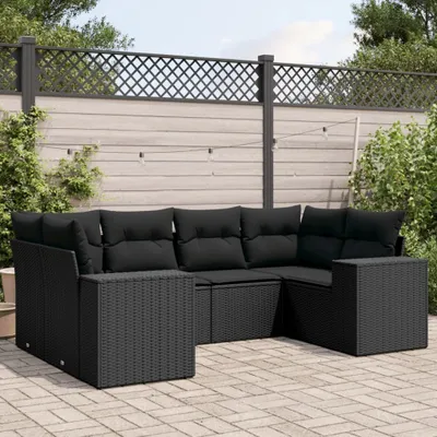 Produktbild von Schwarz 6-tlg. Garten-Sofagarnitur mit Kissen Schwarz Poly Rattan ,Design 2024 Neu
