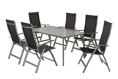 Produktbild von Merxx Gartenmöbelset Carrara 7tlg., 6 Klappsessel schwarz, 1 Tisch 150 x 90 cm - Aluminium/Textil